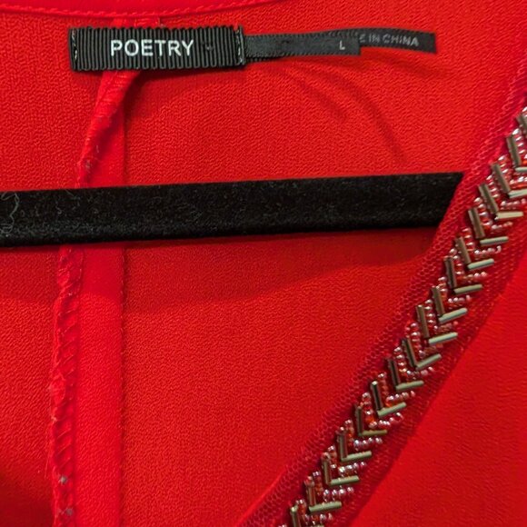 Poetry Womens Size L Short Sleeve Embellished Red Blouse - Picture 3 of 6
